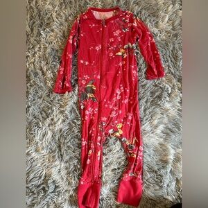 Floral Red Baby Zipper Romper Pajamas